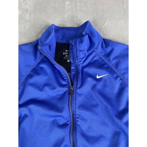 Nike Dri-Fit Women’s Full Zip Blue Athletic Jacket Size Med Thumb Holes Pockets - Picture 13 of 16